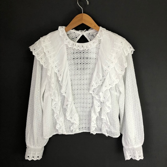 Topshop Tops - Topshop Eyelet Ruffle Blouse